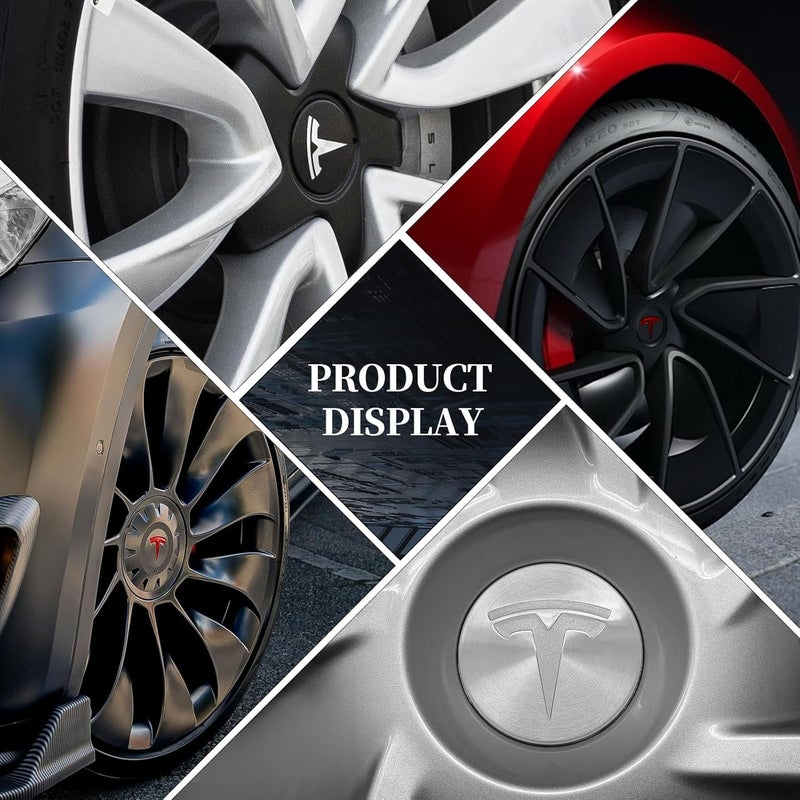 Knomix 4 Pack Aluminum Waterproof Wheel Cover Center Emblem Sticker for Tesla Model 3 Model Y 56mm Hubcaps Wheel Rim Cover (Glossy Black Background+White Emblem) - Image 4